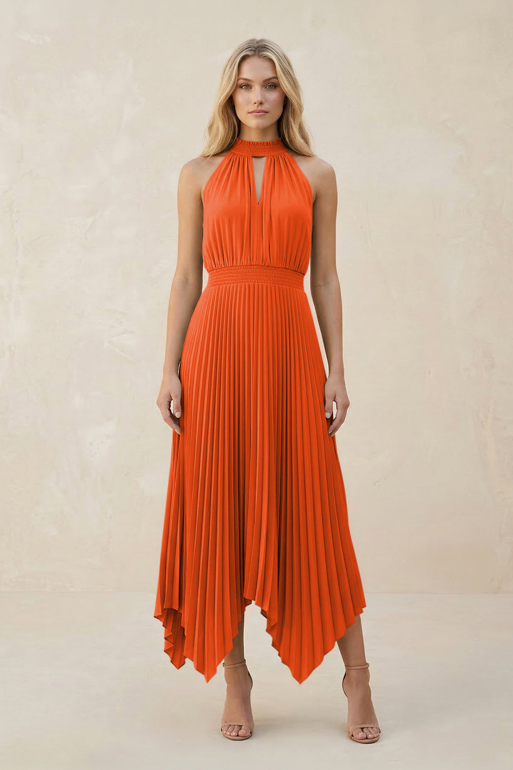 Halter Neck Pleated A-Line Chiffon Bridesmaid Dress in Cinnamon
