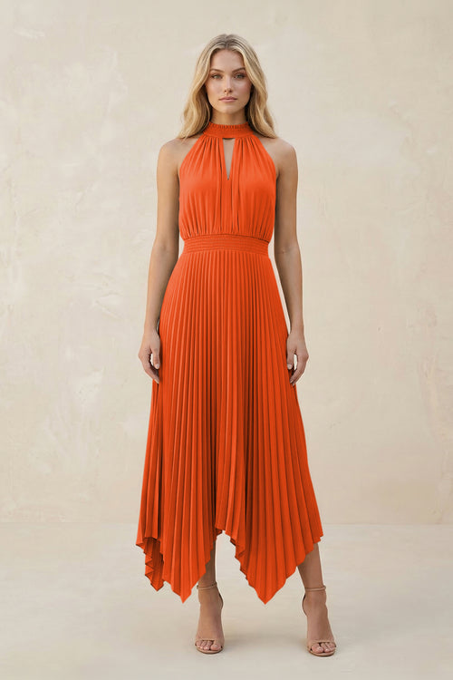 Halter Neck Pleated A-Line Chiffon Bridesmaid Dress in Cinnamon | KISSBRIDAL