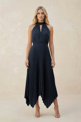 Halter Neck Pleated A - Line Chiffon Bridesmaid Dress in Dark Navy - KISS BRIDAL Bridesmaid Dresses