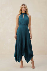 Halter Neck Pleated A - Line Chiffon Bridesmaid Dress in Dark Teal - KISS BRIDAL Bridesmaid Dresses