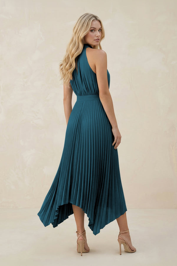Halter Neck Pleated A - Line Chiffon Bridesmaid Dress in Dark Teal - SHE IS ME Bridesmaid Dresses