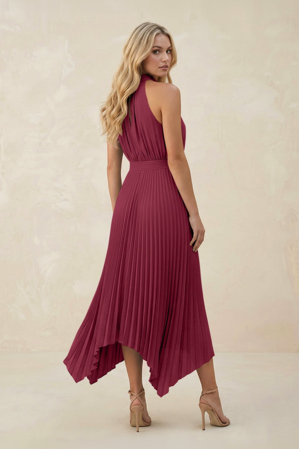 Halter Neck Pleated A - Line Chiffon Bridesmaid Dress in Desert Rose - KISS BRIDAL Bridesmaid Dresses
