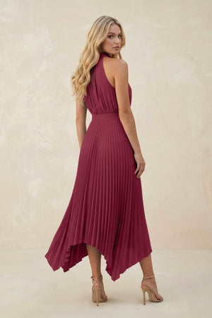 Halter Neck Pleated A - Line Chiffon Bridesmaid Dress in Desert Rose - SHE IS ME Bridesmaid Dresses