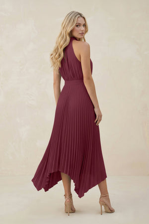 Halter Neck Pleated A-Line Chiffon Bridesmaid Dress in Desert Rose (2) | KISSBRIDAL