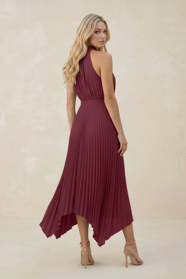 Halter Neck Pleated A-Line Chiffon Bridesmaid Dress in Desert Rose (2) | KISSBRIDAL