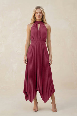 Halter Neck Pleated A - Line Chiffon Bridesmaid Dress in Desert Rose - SHE IS ME Bridesmaid Dresses