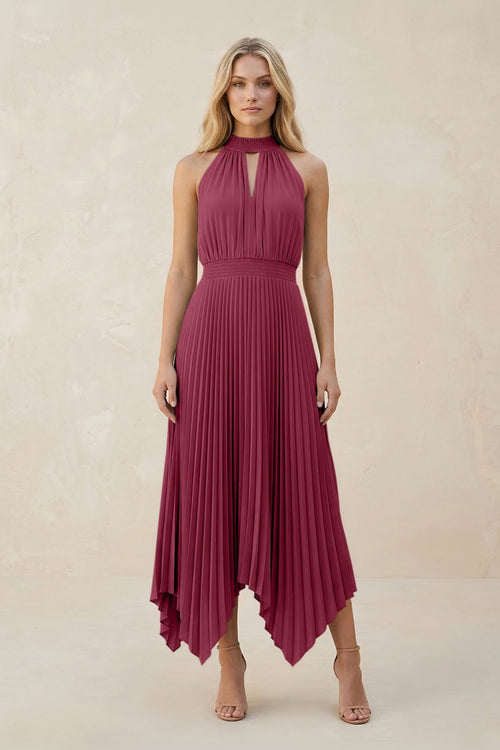 Halter Neck Pleated A - Line Chiffon Bridesmaid Dress in Desert Rose - SHE IS ME Bridesmaid Dresses