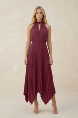 Halter Neck Pleated A-Line Chiffon Bridesmaid Dress in Desert Rose | KISSBRIDAL