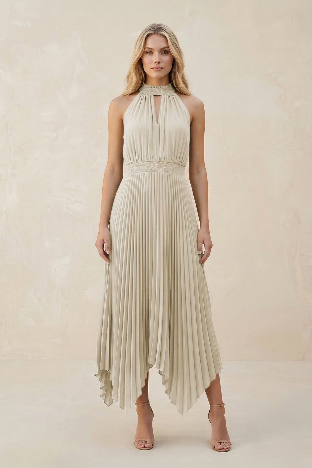Halter Neck Pleated A - Line Chiffon Bridesmaid Dress in Dove Gray - KISS BRIDAL Bridesmaid Dresses