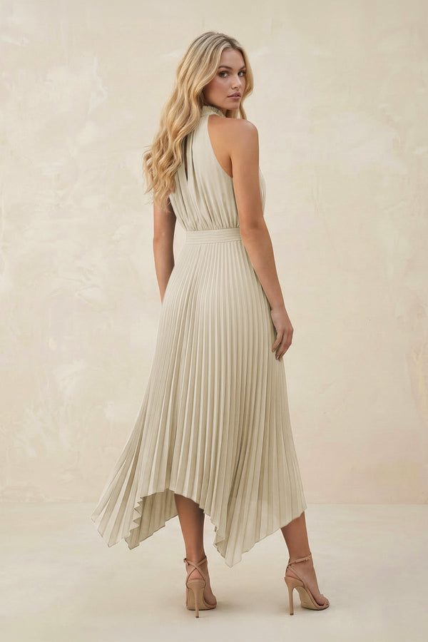Halter Neck Pleated A - Line Chiffon Bridesmaid Dress in Dove Gray - SHE IS ME Bridesmaid Dresses