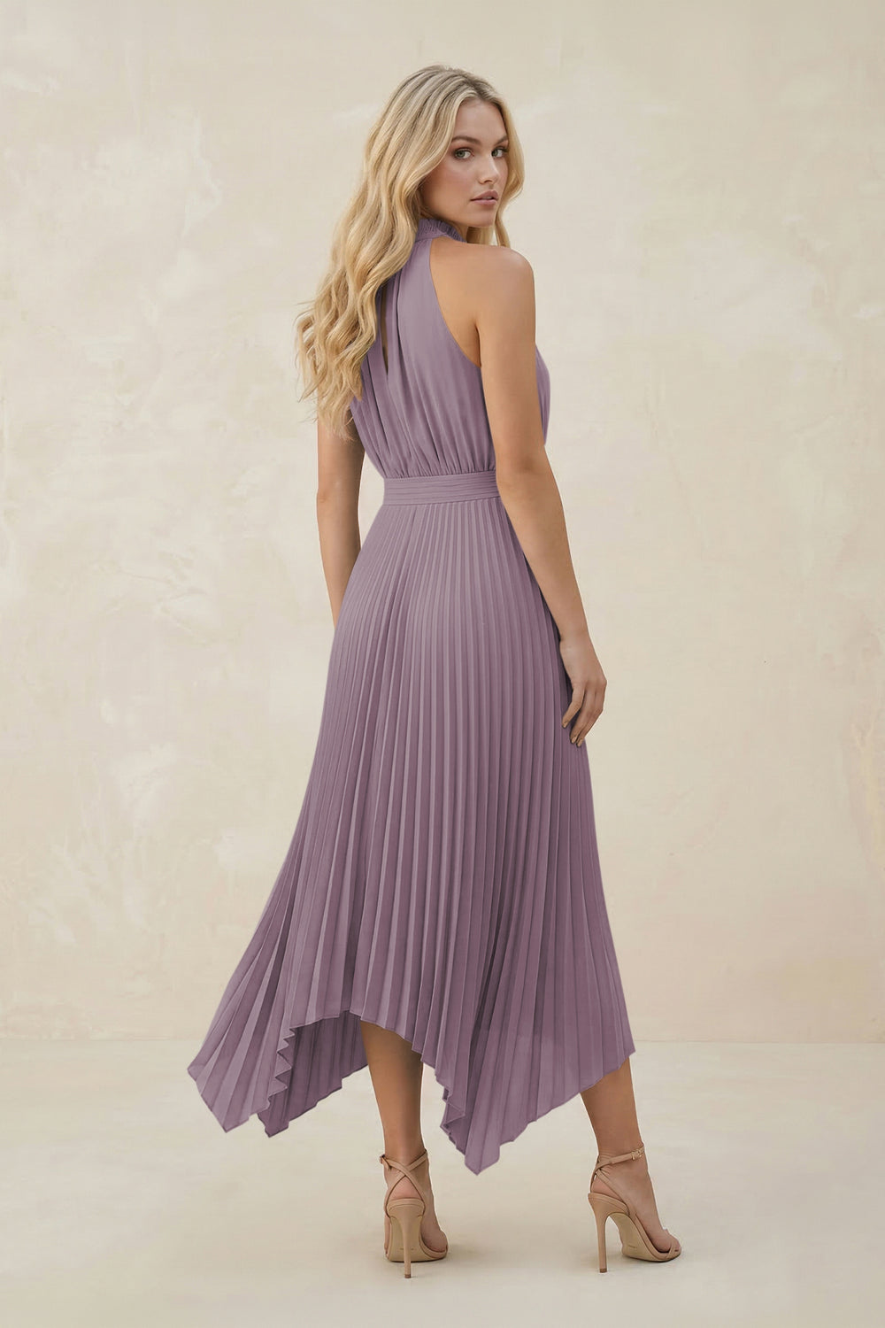 Halter Neck Pleated A-Line Chiffon Bridesmaid Dress in Dusk