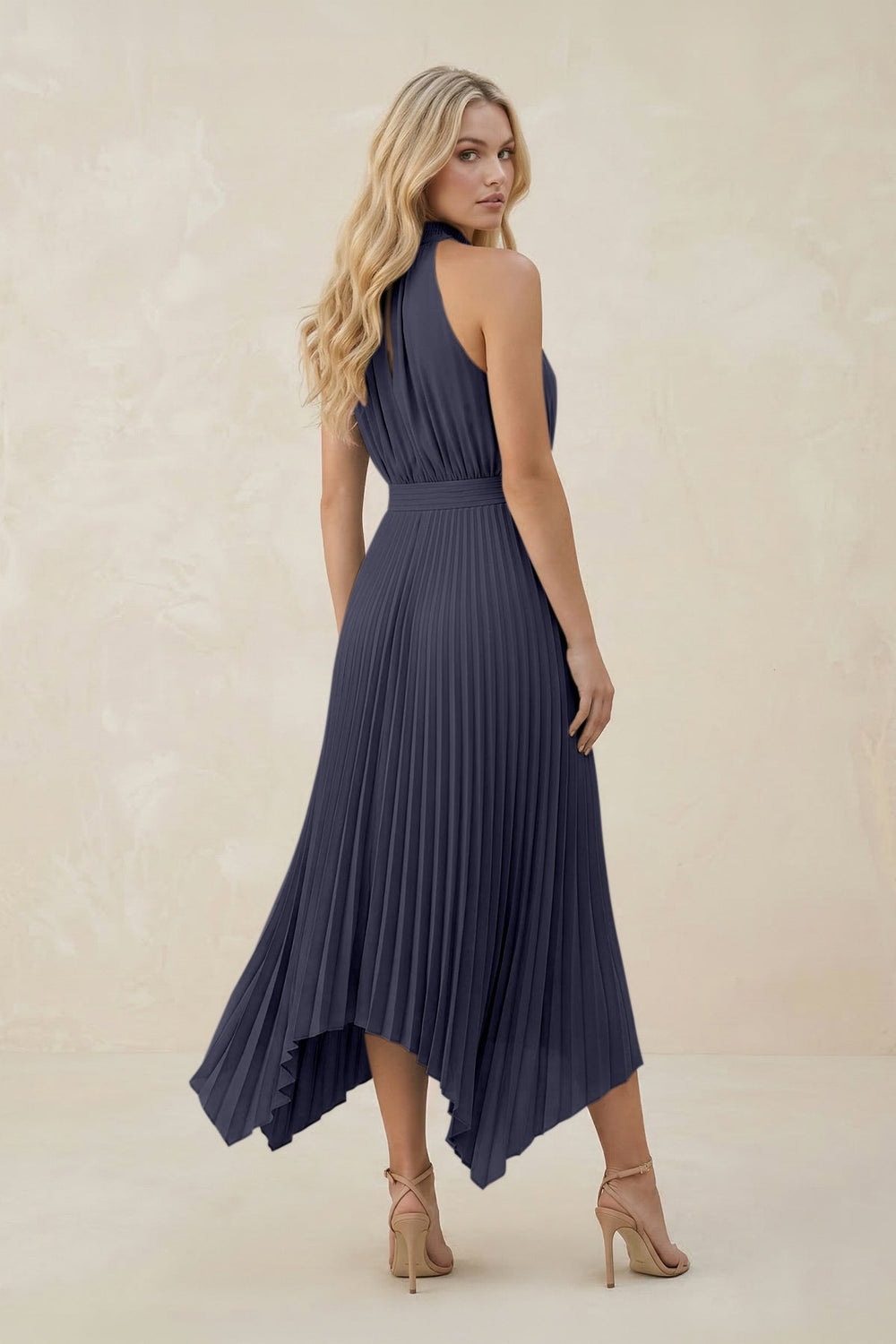 Halter Neck Pleated A - Line Chiffon Bridesmaid Dress in Dusk Blue - KISS BRIDAL Bridesmaid Dresses