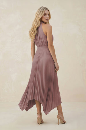 Halter Neck Pleated A-Line Chiffon Bridesmaid Dress in Dusty Rose (2) | KISSBRIDAL