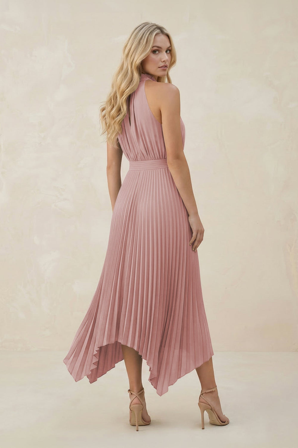 Halter Neck Pleated A - Line Chiffon Bridesmaid Dress in Dusty Rose - KISS BRIDAL Bridesmaid Dresses