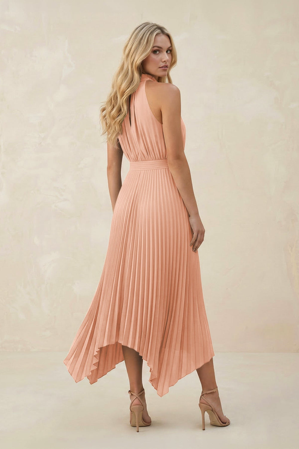 Halter Neck Pleated A - Line Chiffon Bridesmaid Dress in English Rose - KISS BRIDAL Bridesmaid Dresses