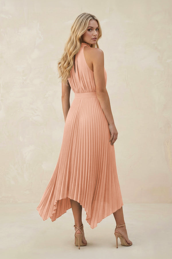 Halter Neck Pleated A - Line Chiffon Bridesmaid Dress in English Rose - SHE IS ME Bridesmaid Dresses