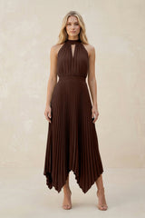 Halter Neck Pleated A - Line Chiffon Bridesmaid Dress in Espresso - KISS BRIDAL Bridesmaid Dresses