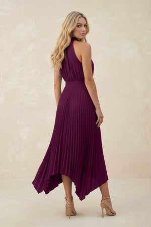 Halter Neck Pleated A - Line Chiffon Bridesmaid Dress in Fig - SHE IS ME Bridesmaid Dresses