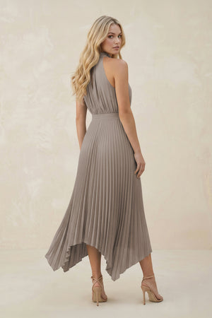 Halter Neck Pleated A-Line Chiffon Bridesmaid Dress in Frost (2) | KISSBRIDAL