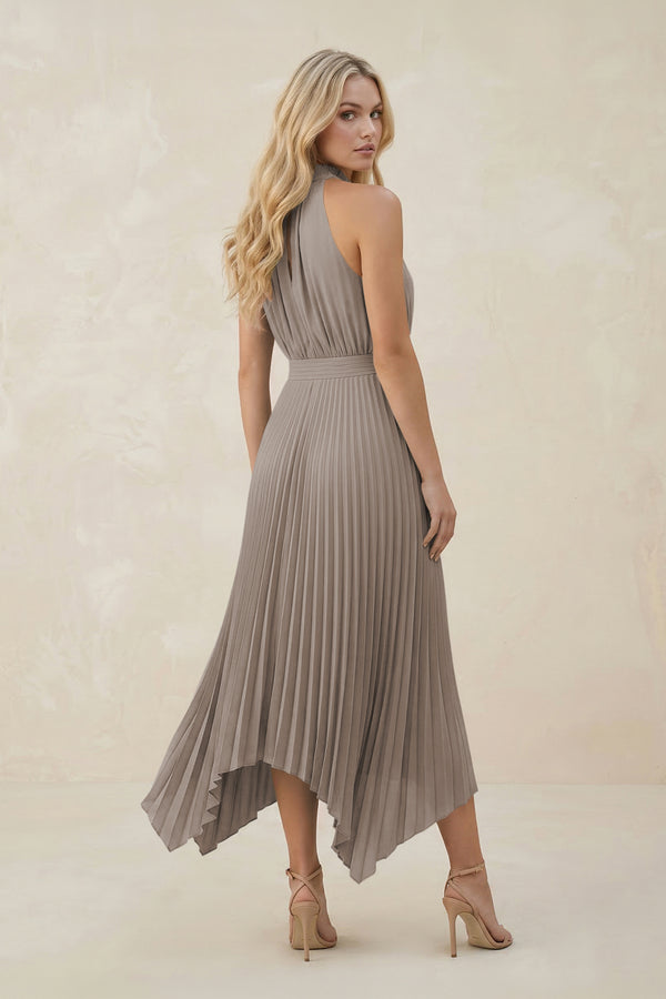 Halter Neck Pleated A-Line Chiffon Bridesmaid Dress in Frost (2) | KISSBRIDAL