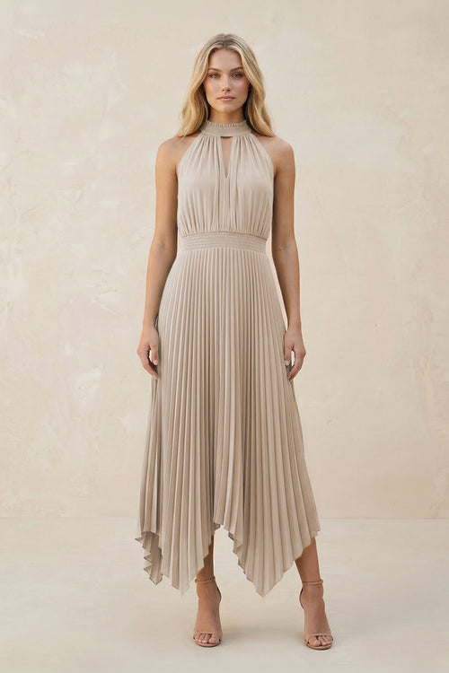 Halter Neck Pleated A - Line Chiffon Bridesmaid Dress in Frost - SHE IS ME Bridesmaid Dresses