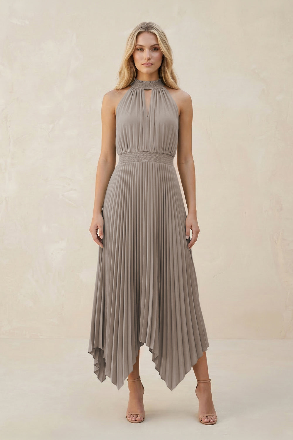 Halter Neck Pleated A-Line Chiffon Bridesmaid Dress in Frost