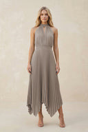 Halter Neck Pleated A-Line Chiffon Bridesmaid Dress in Frost | KISSBRIDAL