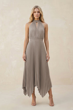 Halter Neck Pleated A-Line Chiffon Bridesmaid Dress in Frost | KISSBRIDAL