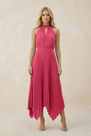 Halter Neck Pleated A - Line Chiffon Bridesmaid Dress in Fuchsia - SHE IS ME Bridesmaid Dresses