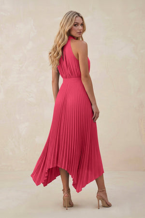 Halter Neck Pleated A - Line Chiffon Bridesmaid Dress in Fuchsia - SHE IS ME Bridesmaid Dresses