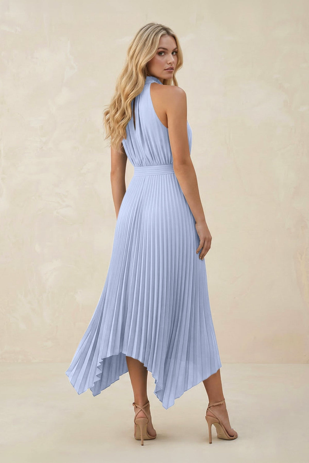 Halter Neck Pleated A - Line Chiffon Bridesmaid Dress in Ice - KISS BRIDAL Bridesmaid Dresses