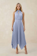 Halter Neck Pleated A-Line Chiffon Bridesmaid Dress in Ice | KISSBRIDAL
