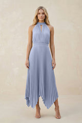 Halter Neck Pleated A-Line Chiffon Bridesmaid Dress in Ice | KISSBRIDAL