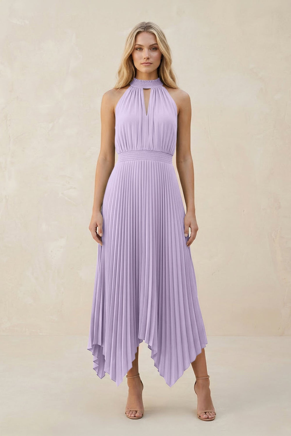Halter Neck Pleated A - Line Chiffon Bridesmaid Dress in Lavender - KISS BRIDAL Bridesmaid Dresses