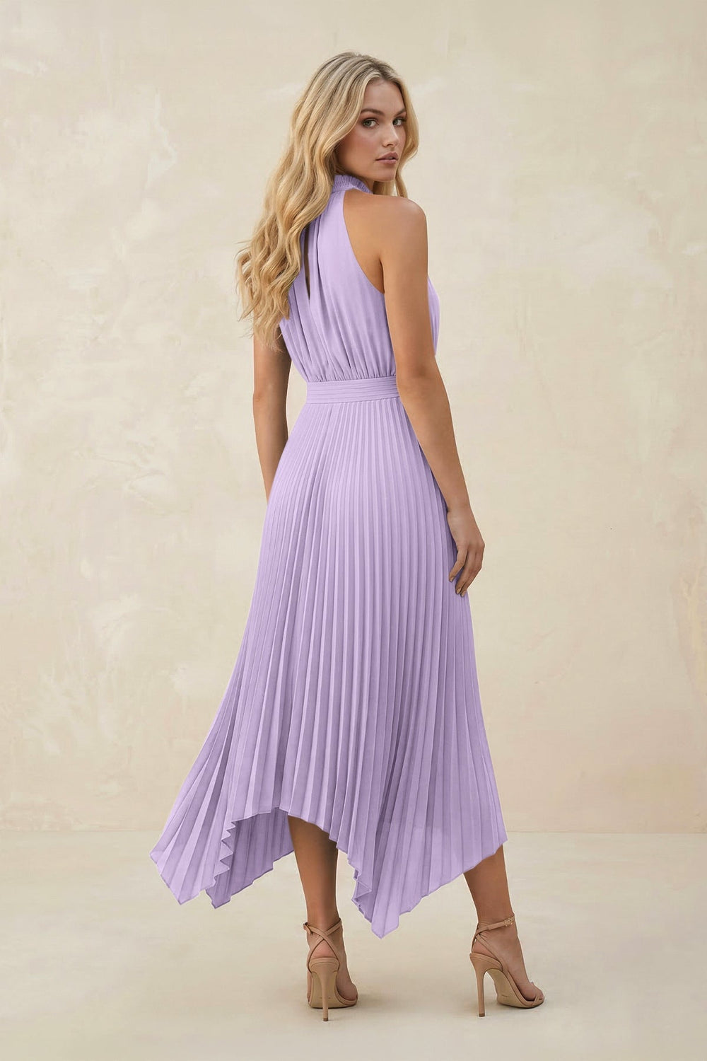 Halter Neck Pleated A - Line Chiffon Bridesmaid Dress in Lavender - KISS BRIDAL Bridesmaid Dresses