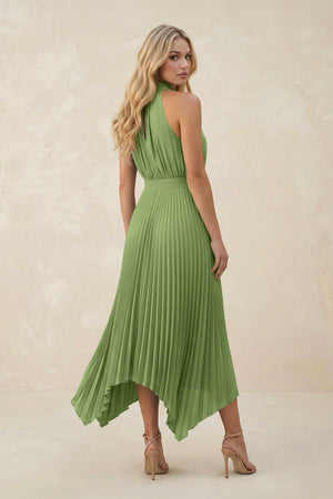 Halter Neck Pleated A - Line Chiffon Bridesmaid Dress in Matcha - SHE IS ME Bridesmaid Dresses