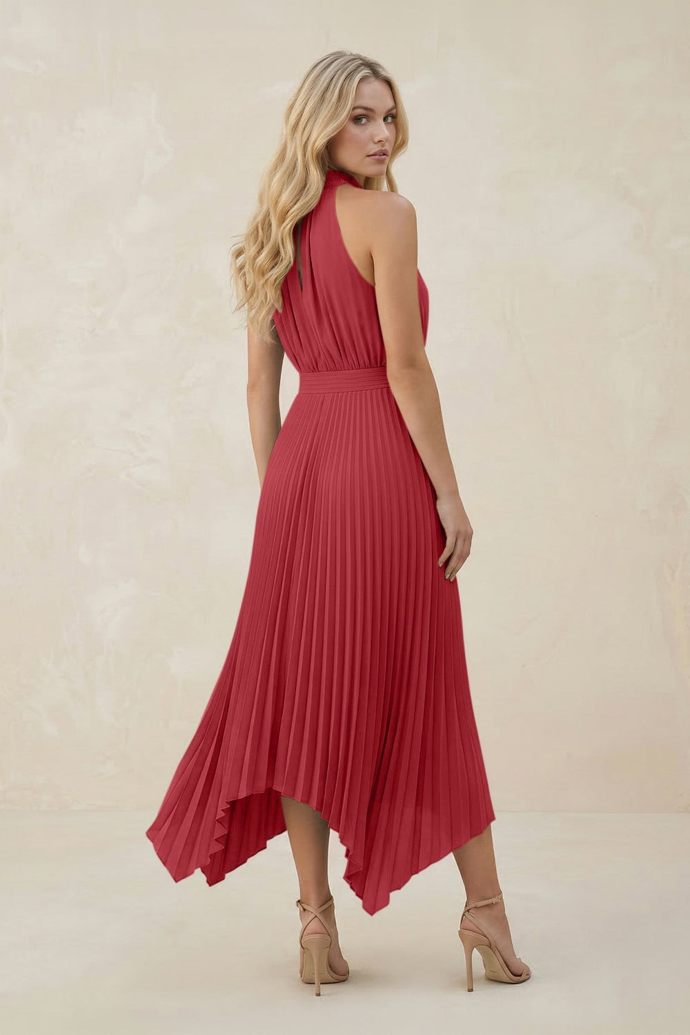 Halter Neck Pleated A - Line Chiffon Bridesmaid Dress in Merlot - KISS BRIDAL Bridesmaid Dresses