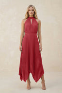 Halter Neck Pleated A - Line Chiffon Bridesmaid Dress in Merlot - SHE IS ME Bridesmaid Dresses