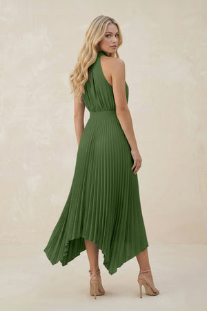 Halter Neck Pleated A - Line Chiffon Bridesmaid Dress in Moss - SHE IS ME Bridesmaid Dresses