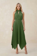 Halter Neck Pleated A - Line Chiffon Bridesmaid Dress in Moss - SHE IS ME Bridesmaid Dresses