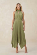 Halter Neck Pleated A - Line Chiffon Bridesmaid Dress in Moss Green - SHE IS ME Bridesmaid Dresses