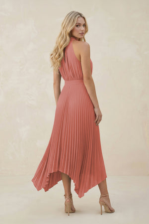 Halter Neck Pleated A-Line Chiffon Bridesmaid Dress in Mulberry (2) | KISSBRIDAL