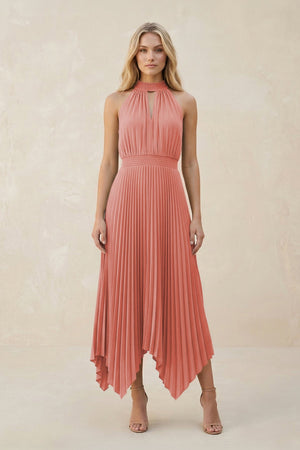 Halter Neck Pleated A - Line Chiffon Bridesmaid Dress in Mulberry - SHE IS ME Bridesmaid Dresses