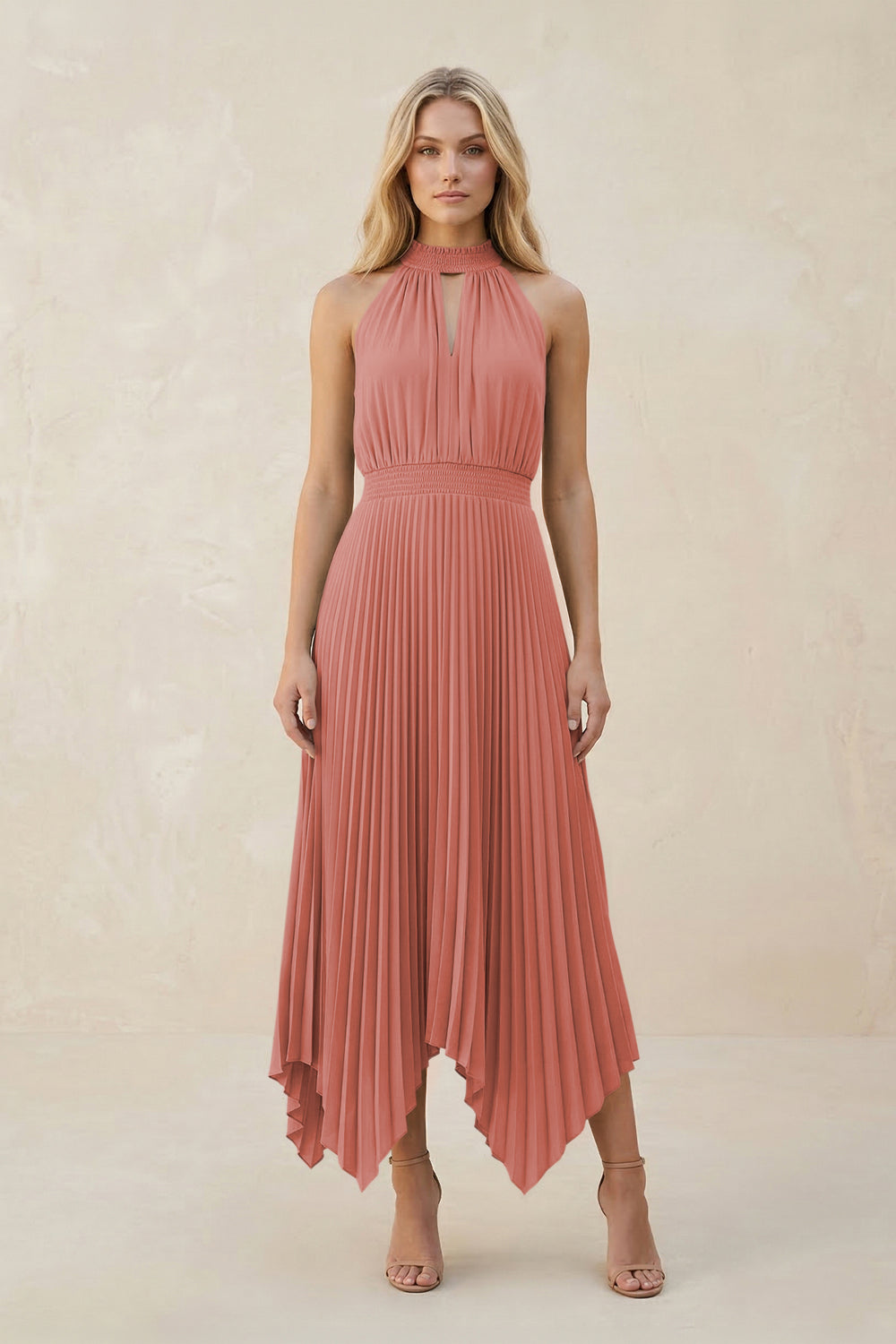 Halter Neck Pleated A-Line Chiffon Bridesmaid Dress in Mulberry