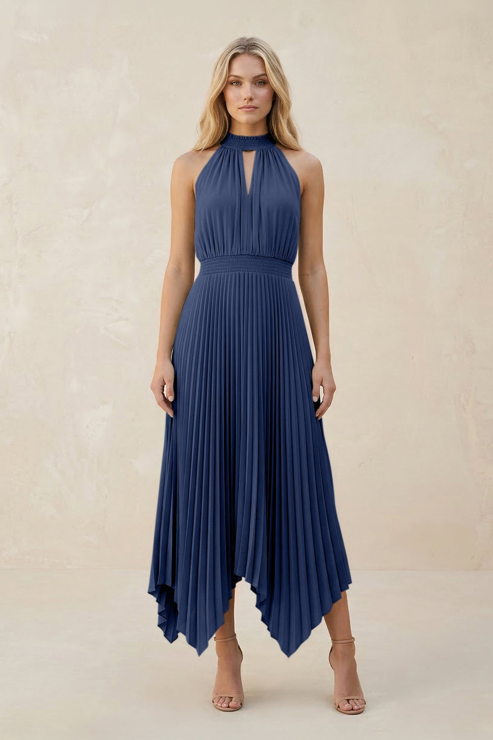Halter Neck Pleated A - Line Chiffon Bridesmaid Dress in Navy - KISS BRIDAL Bridesmaid Dresses