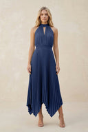 Halter Neck Pleated A - Line Chiffon Bridesmaid Dress in Navy - SHE IS ME Bridesmaid Dresses
