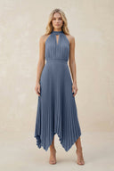 Halter Neck Pleated A - Line Chiffon Bridesmaid Dress in Neptune - SHE IS ME Bridesmaid Dresses