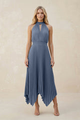 Halter Neck Pleated A - Line Chiffon Bridesmaid Dress in Neptune - KISS BRIDAL Bridesmaid Dresses