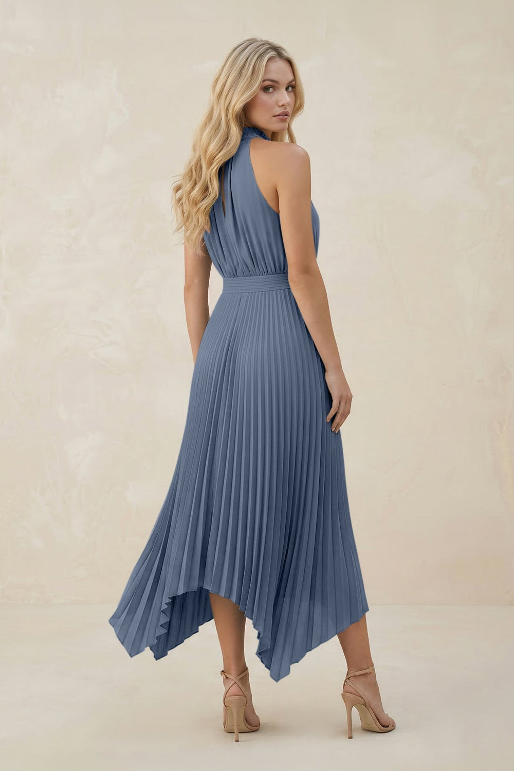 Halter Neck Pleated A - Line Chiffon Bridesmaid Dress in Neptune - KISS BRIDAL Bridesmaid Dresses