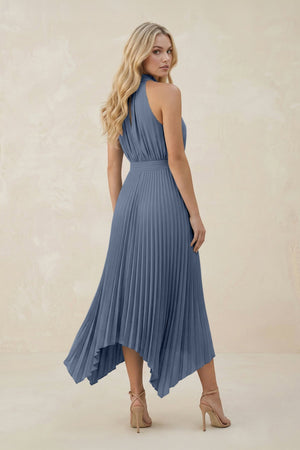 Halter Neck Pleated A - Line Chiffon Bridesmaid Dress in Neptune - SHE IS ME Bridesmaid Dresses